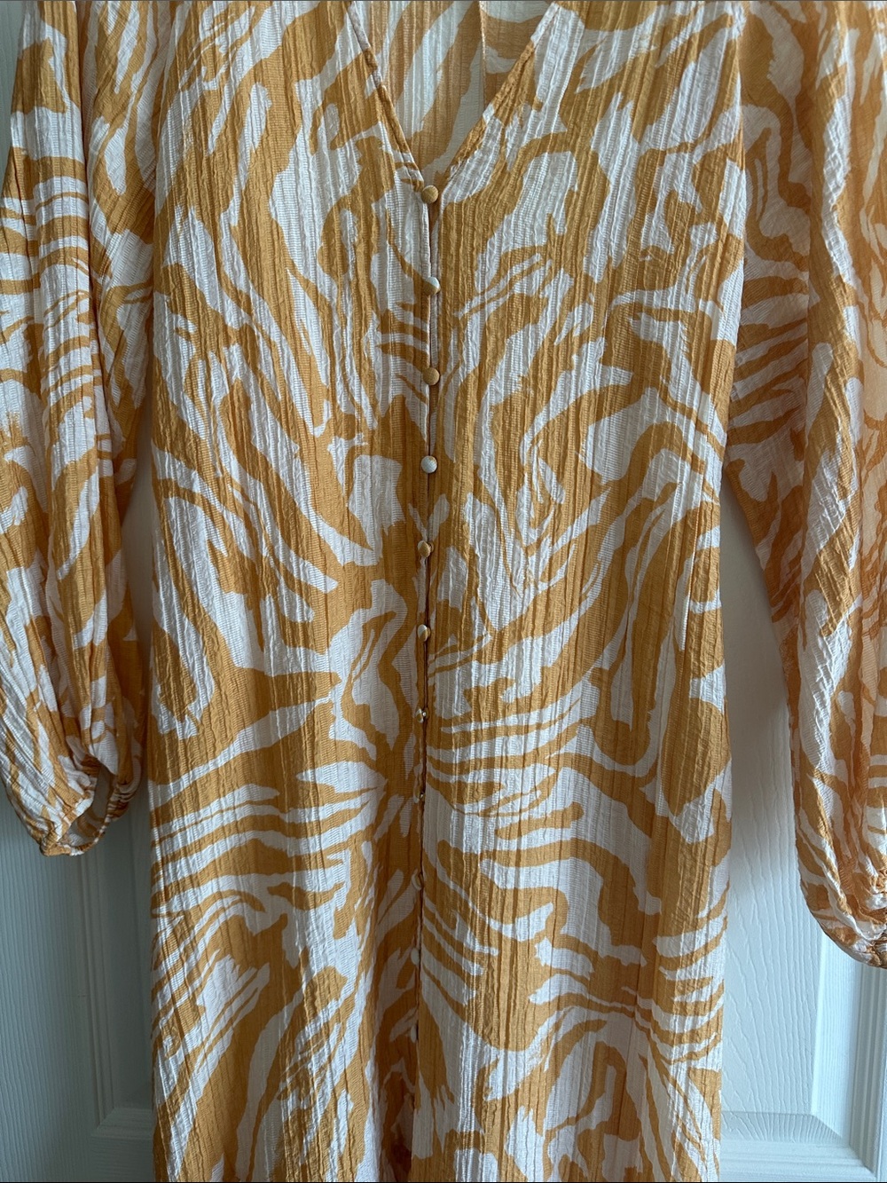 H&M White and Mustard Yellow AnimalPrint Maxi Dress Crinkled Fabric - Picture 7 of 10